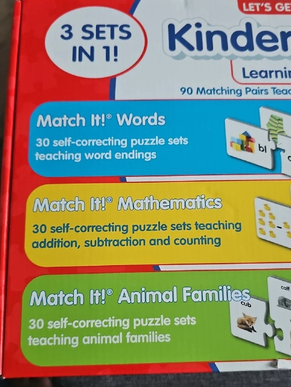 Kindergarten Learning Library Educational Puzzle Set Animals Math Words 3 sets